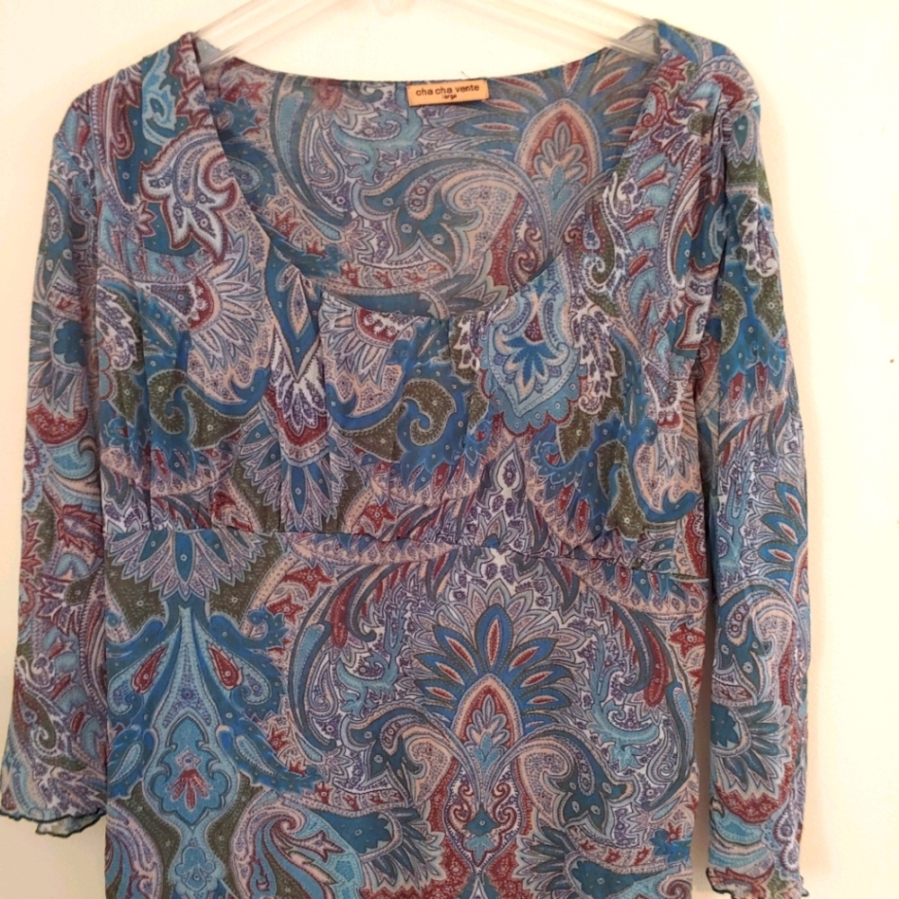 Paisley print peplum blouse in Aqua, Green &Brown
